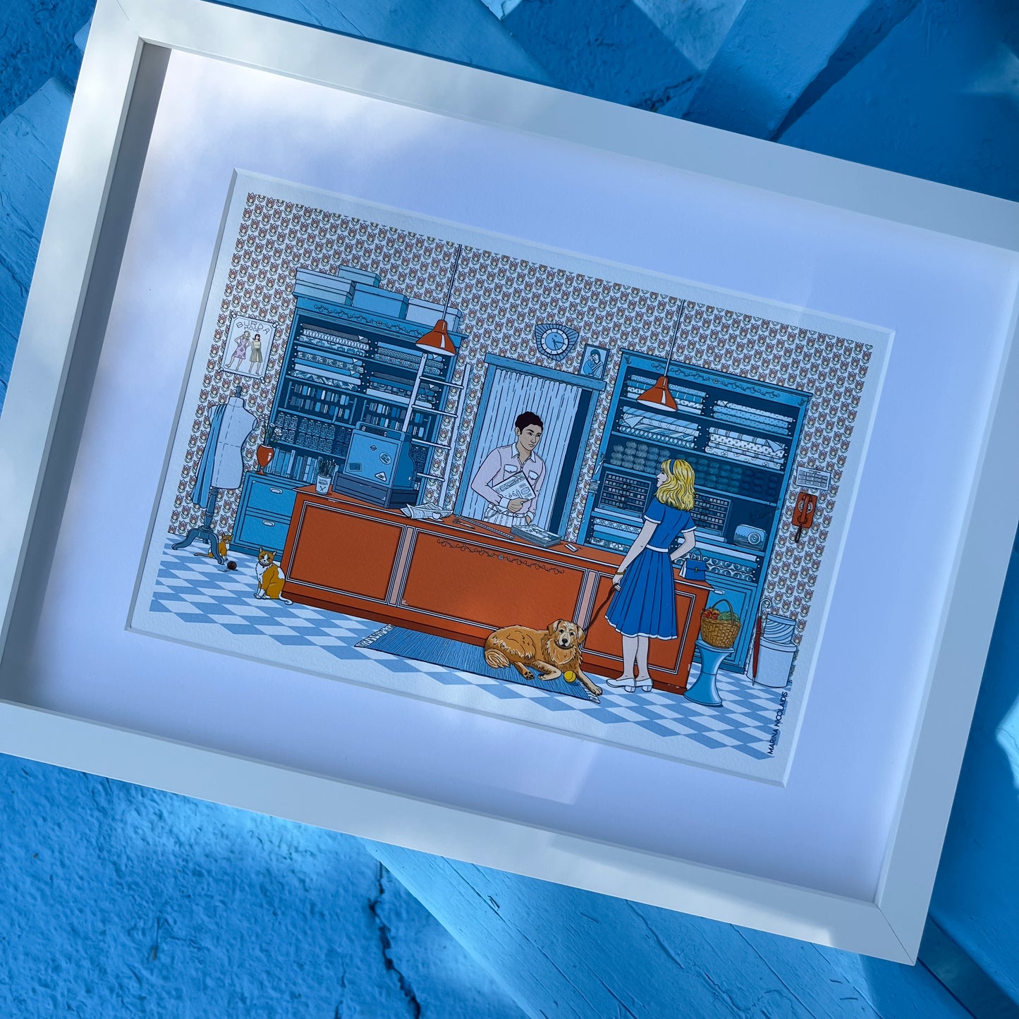 At the haberdashery shop art print