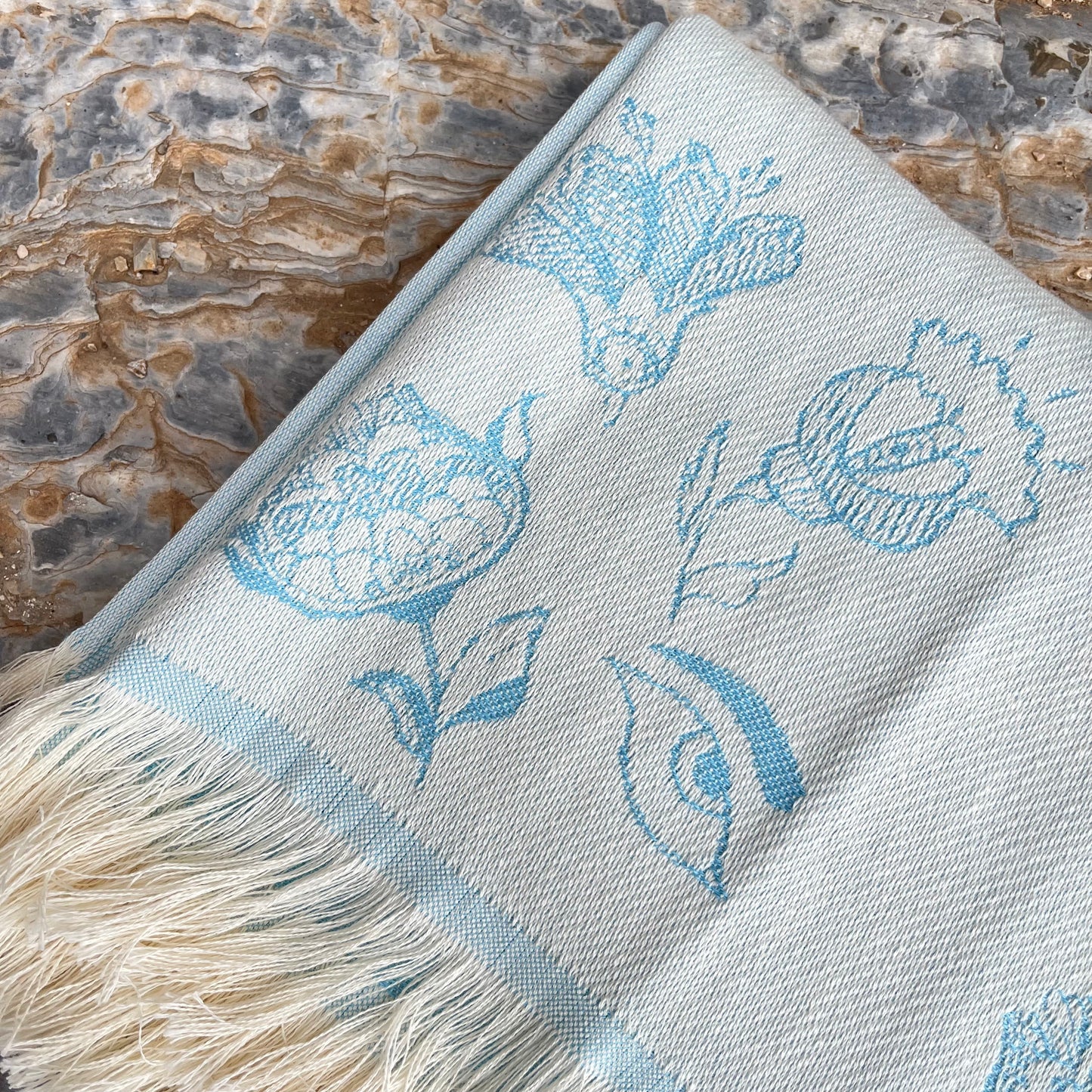 Woven beach towel Flowers and Evil Eyes