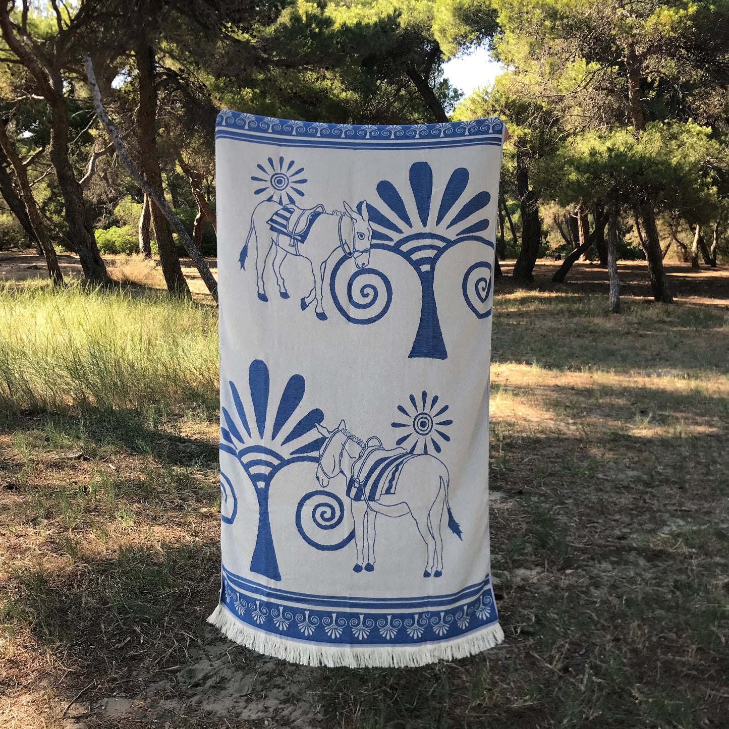 Greek donkey woven beach towel