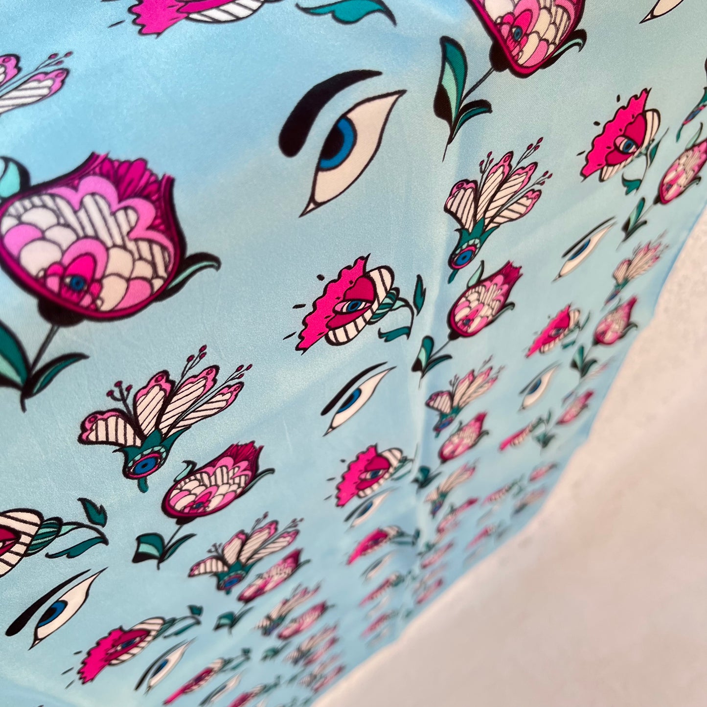 Greek silk bandana Eyes & Flowers