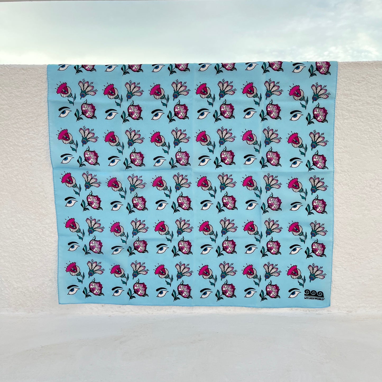 Greek silk bandana Eyes & Flowers