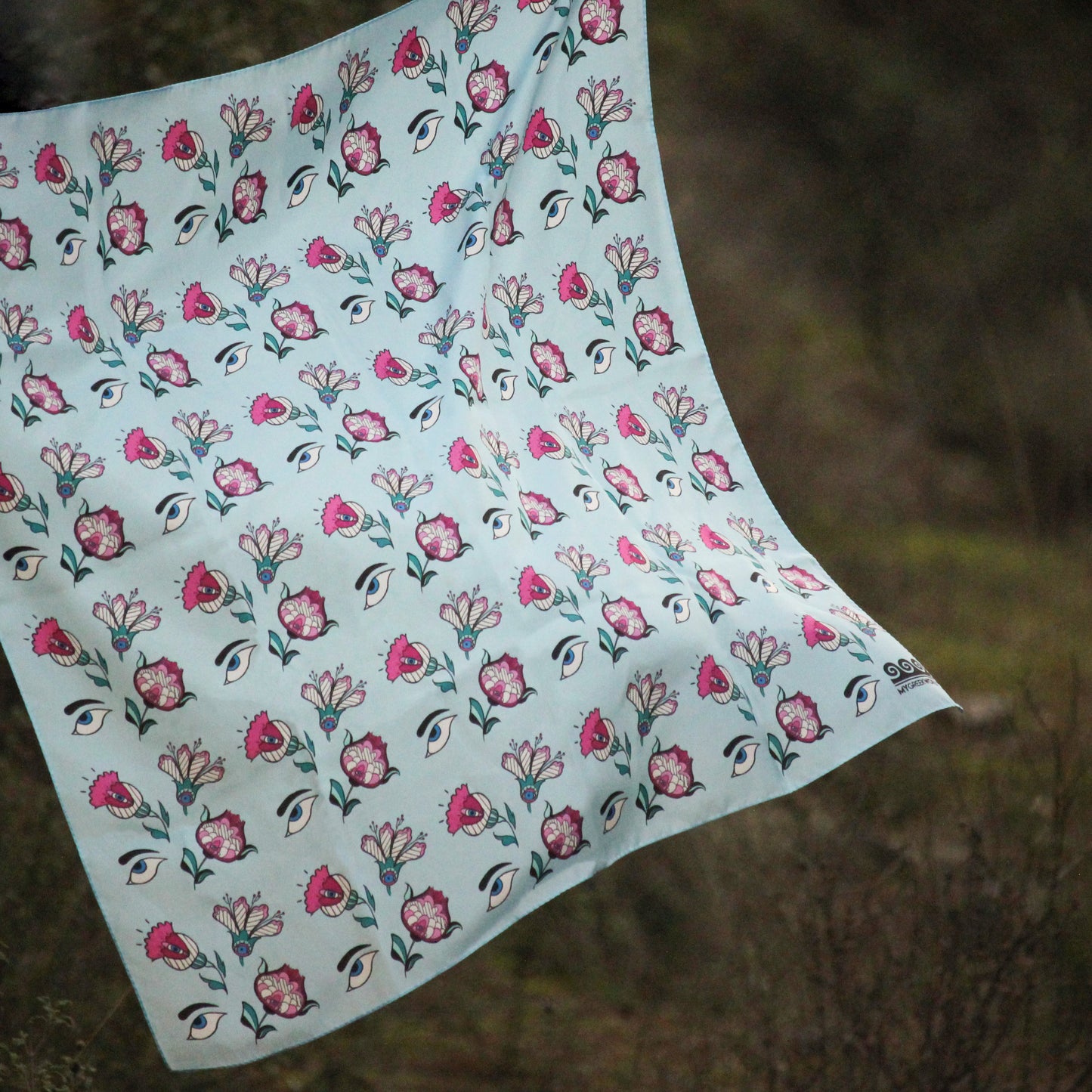 Greek silk bandana Eyes & Flowers