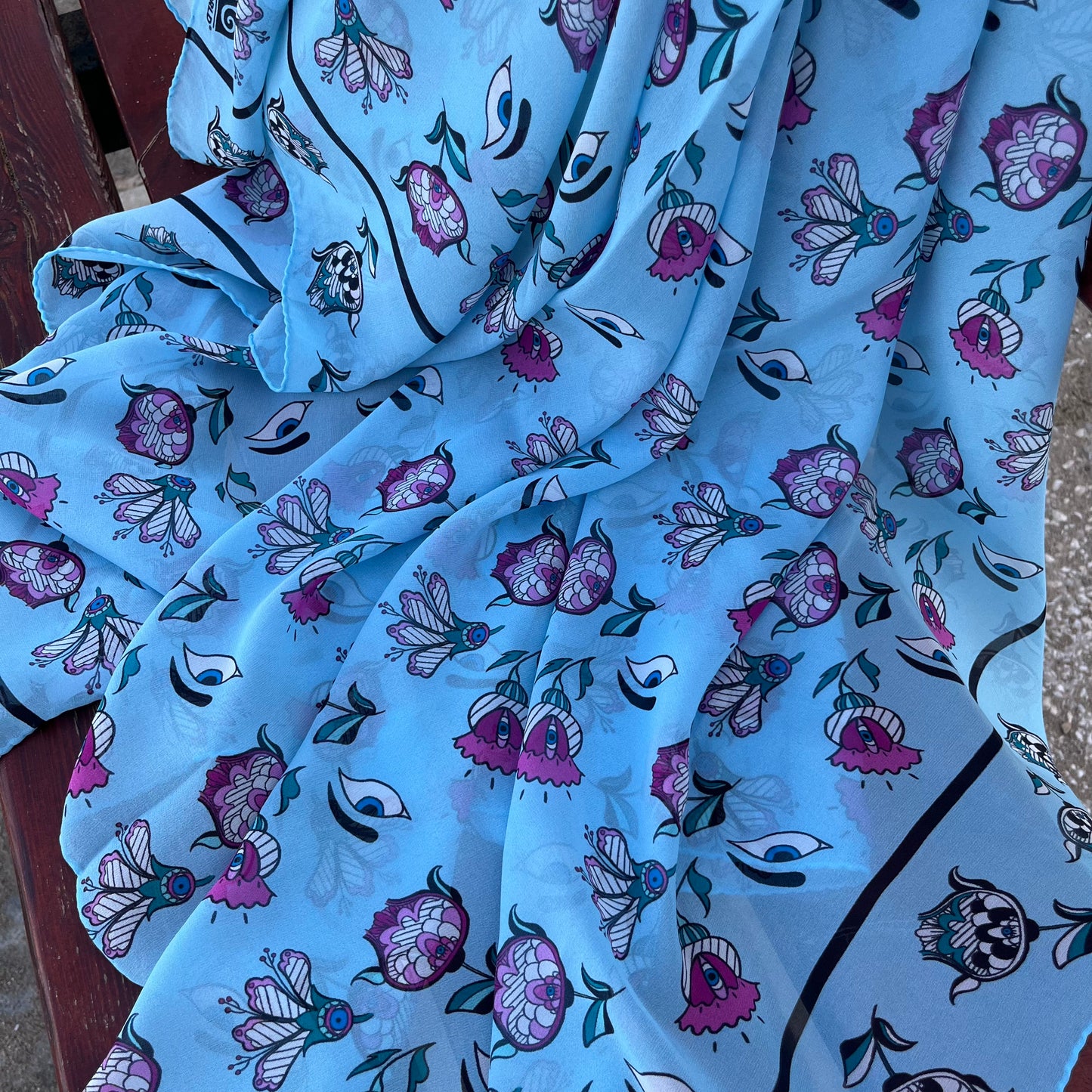 Greek silk pareo Eyes & Flowers