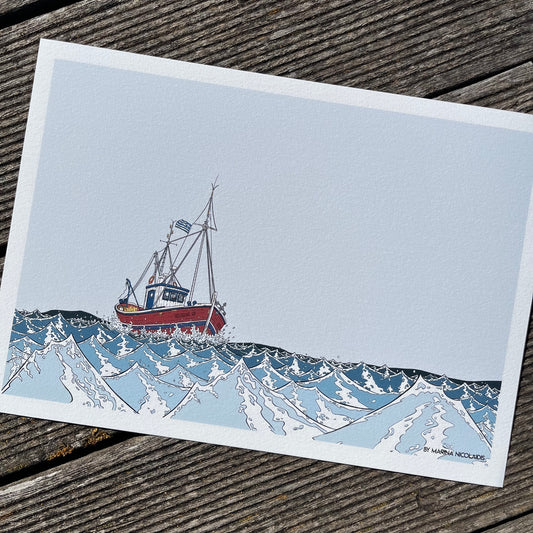 Fishing Boat in a Wild Sea art print
