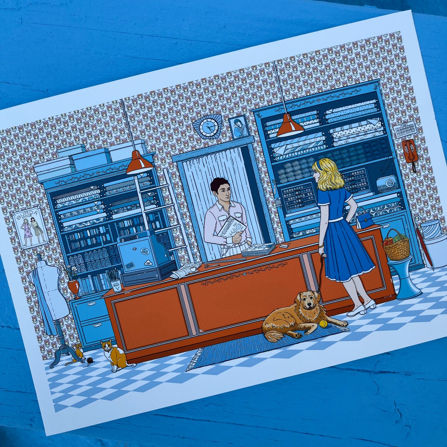 At the haberdashery shop art print