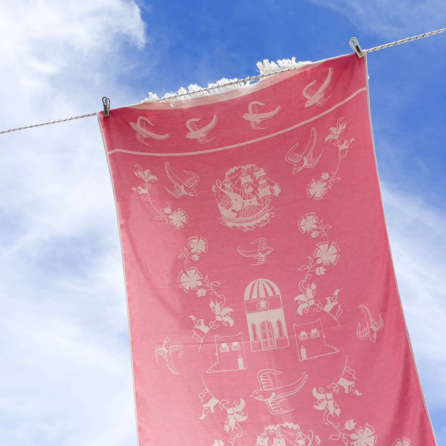 Greek village woven beach towel
