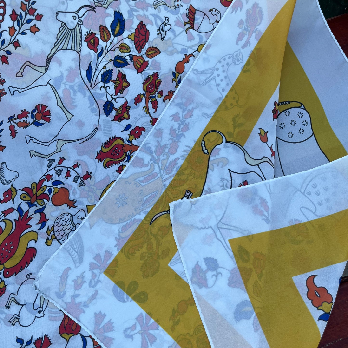 Long scarf shawl with traditional Greek animals and flowers