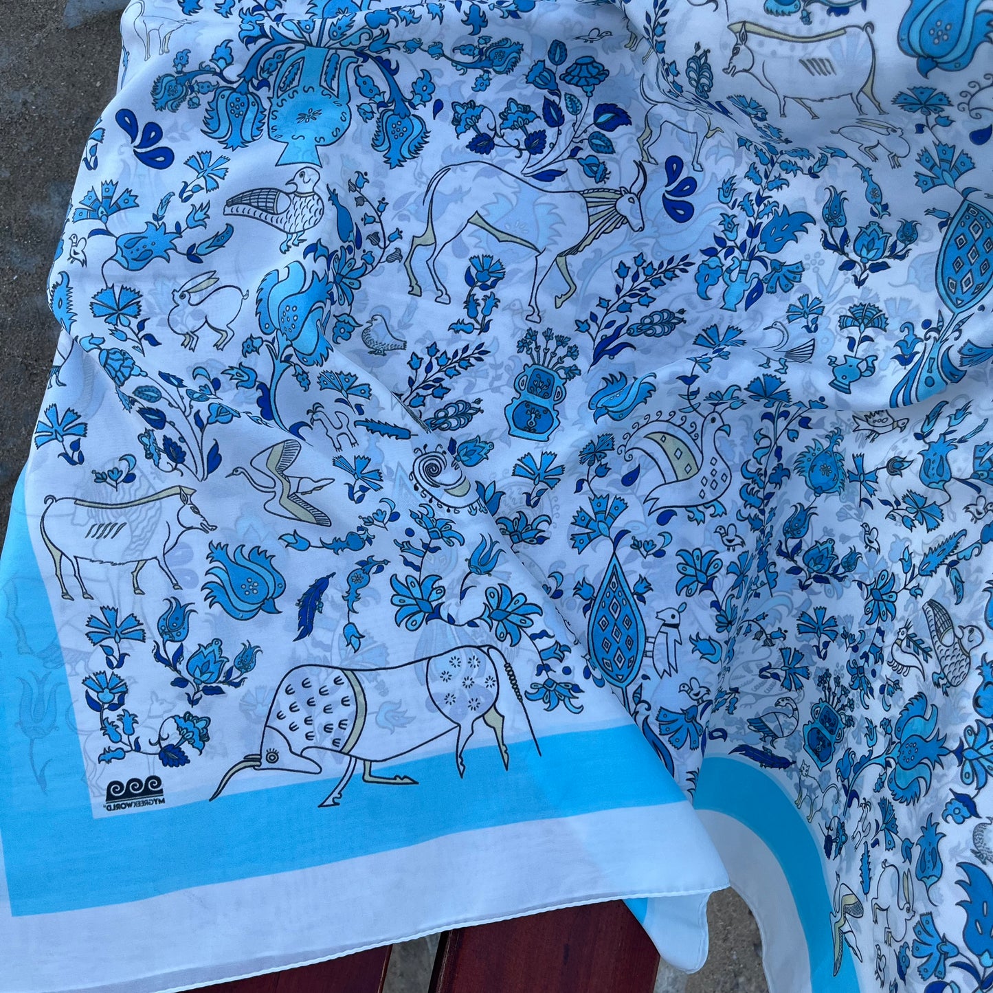 Long scarf shawl with traditional Greek animals and flowers