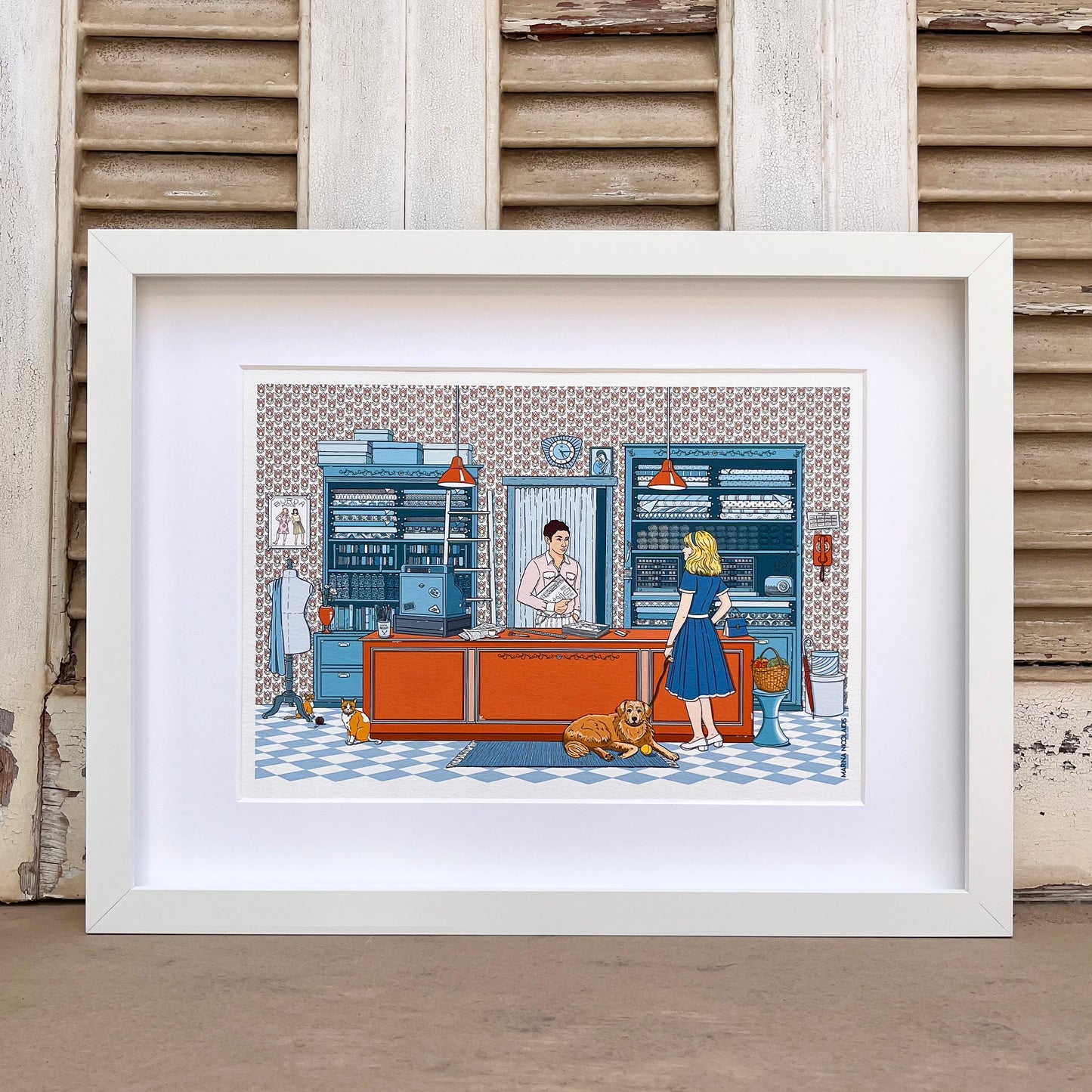 At the haberdashery shop art print