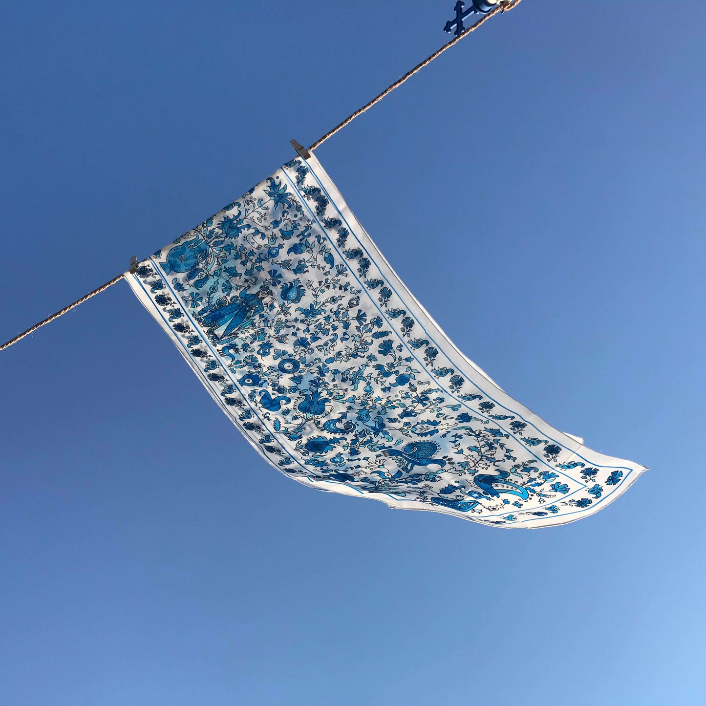 Long silk scarf with traditional folk greek pattern