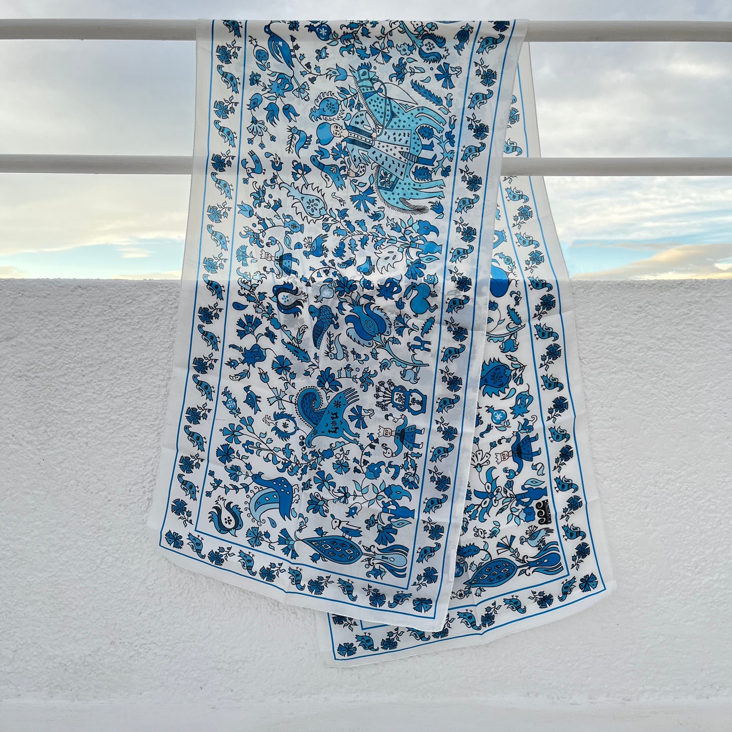 Long silk scarf with traditional folk greek pattern