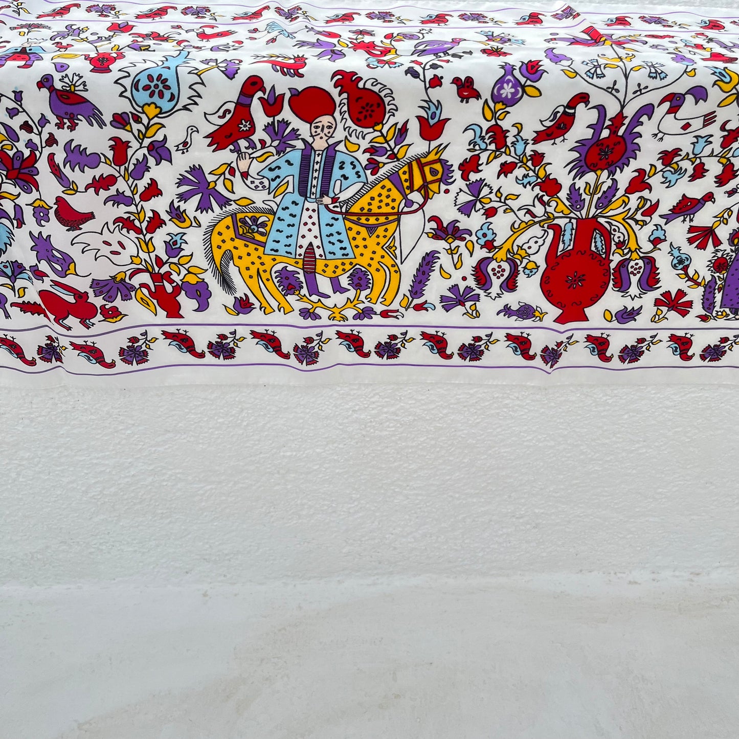 Long silk scarf with traditional folk greek pattern