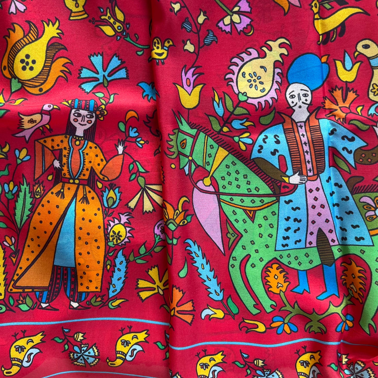 Long silk scarf with traditional folk greek pattern