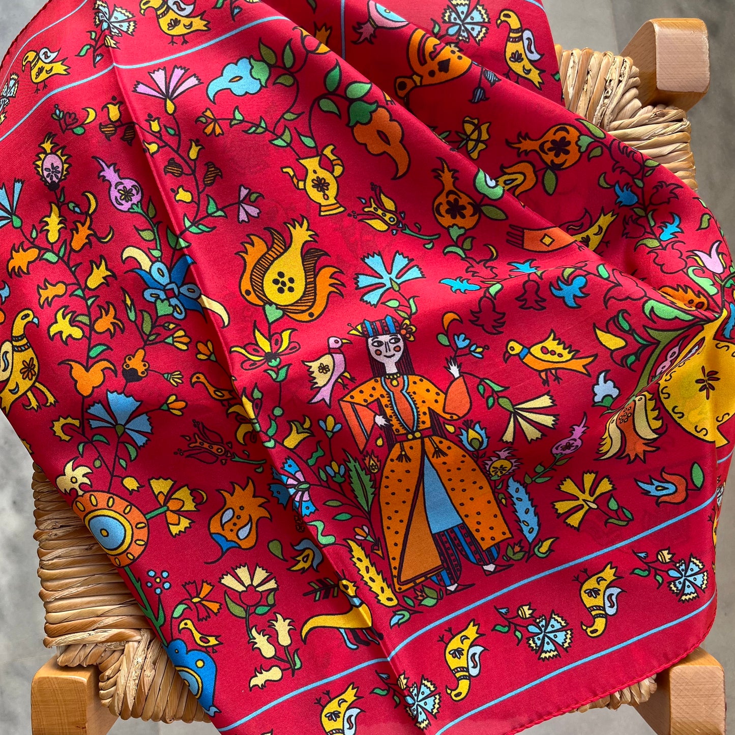 Long silk scarf with traditional folk greek pattern