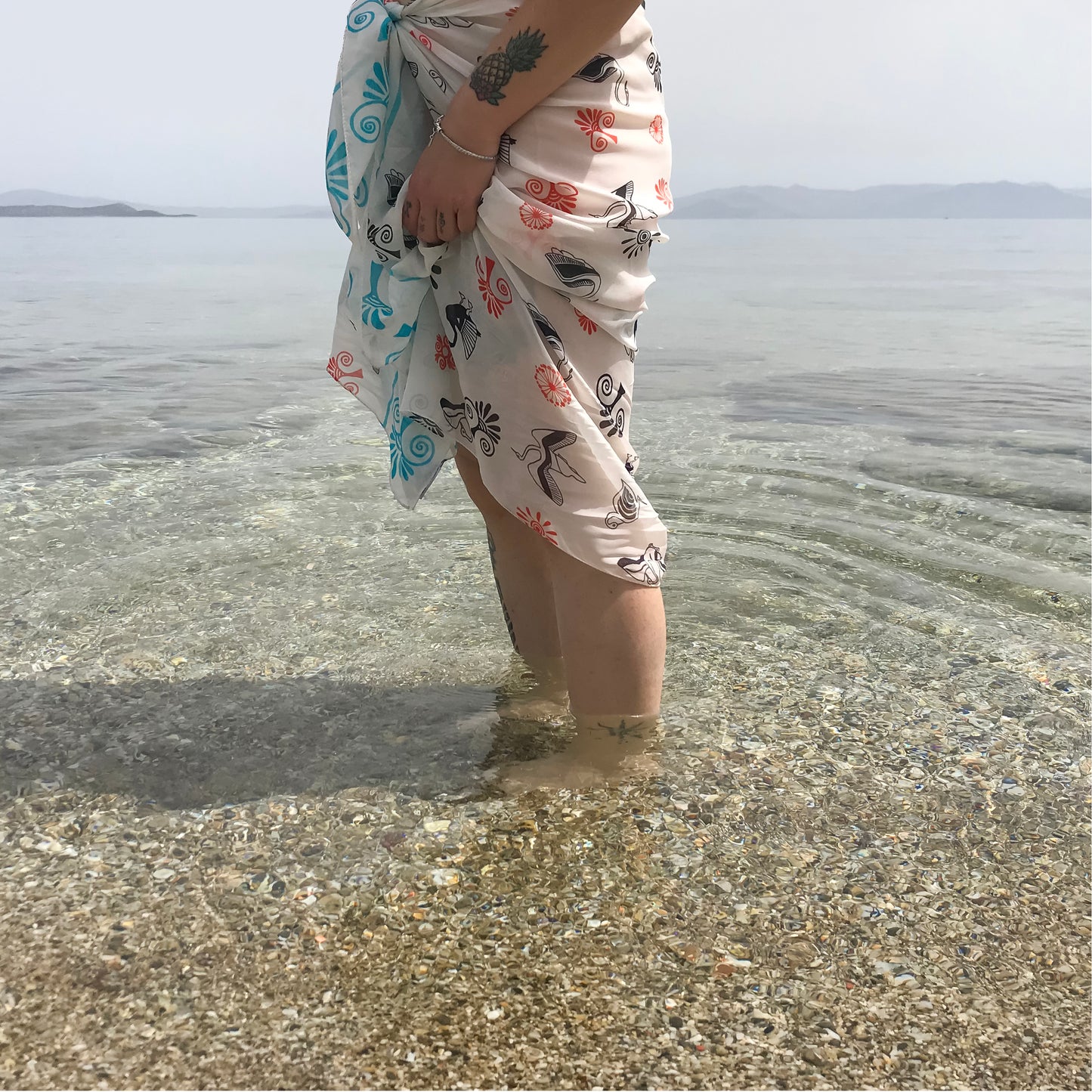 Greek silk pareo Swans