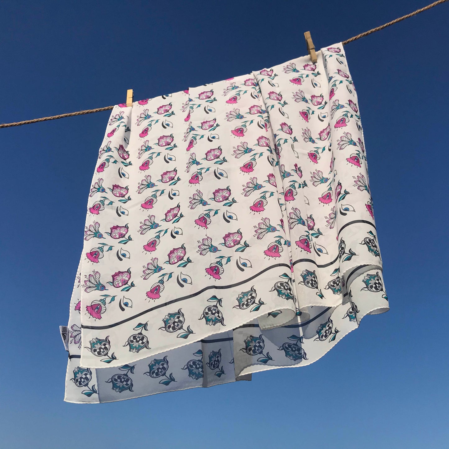 Greek silk pareo Eyes & Flowers