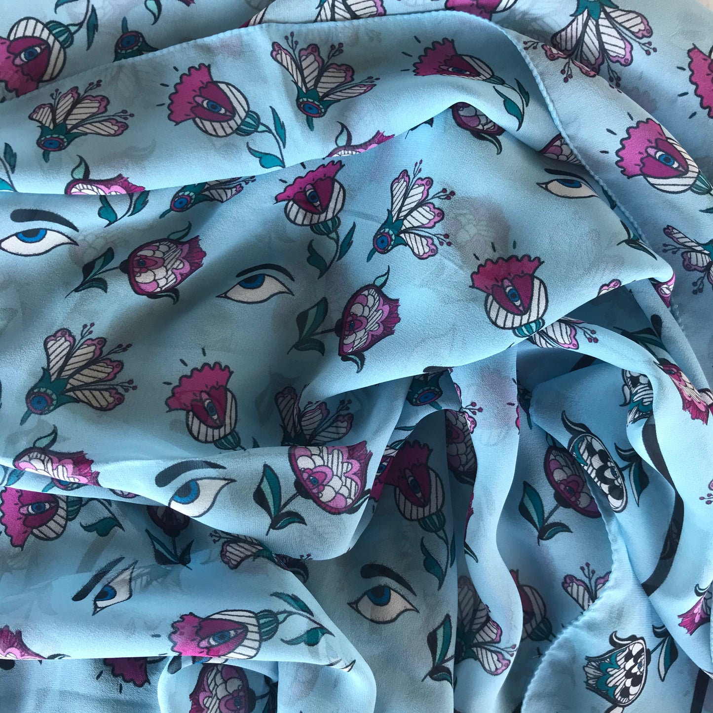 Greek silk pareo Eyes & Flowers