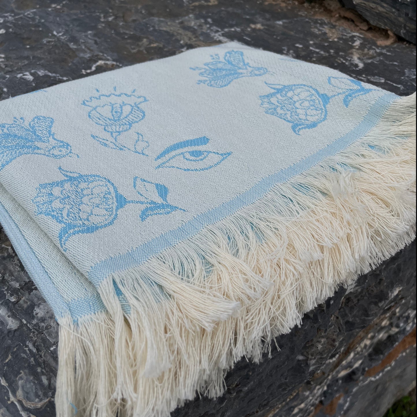 Woven beach towel Flowers and Evil Eyes