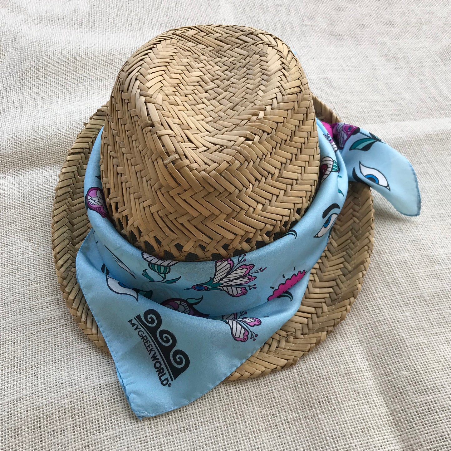 Greek silk bandana Eyes & Flowers