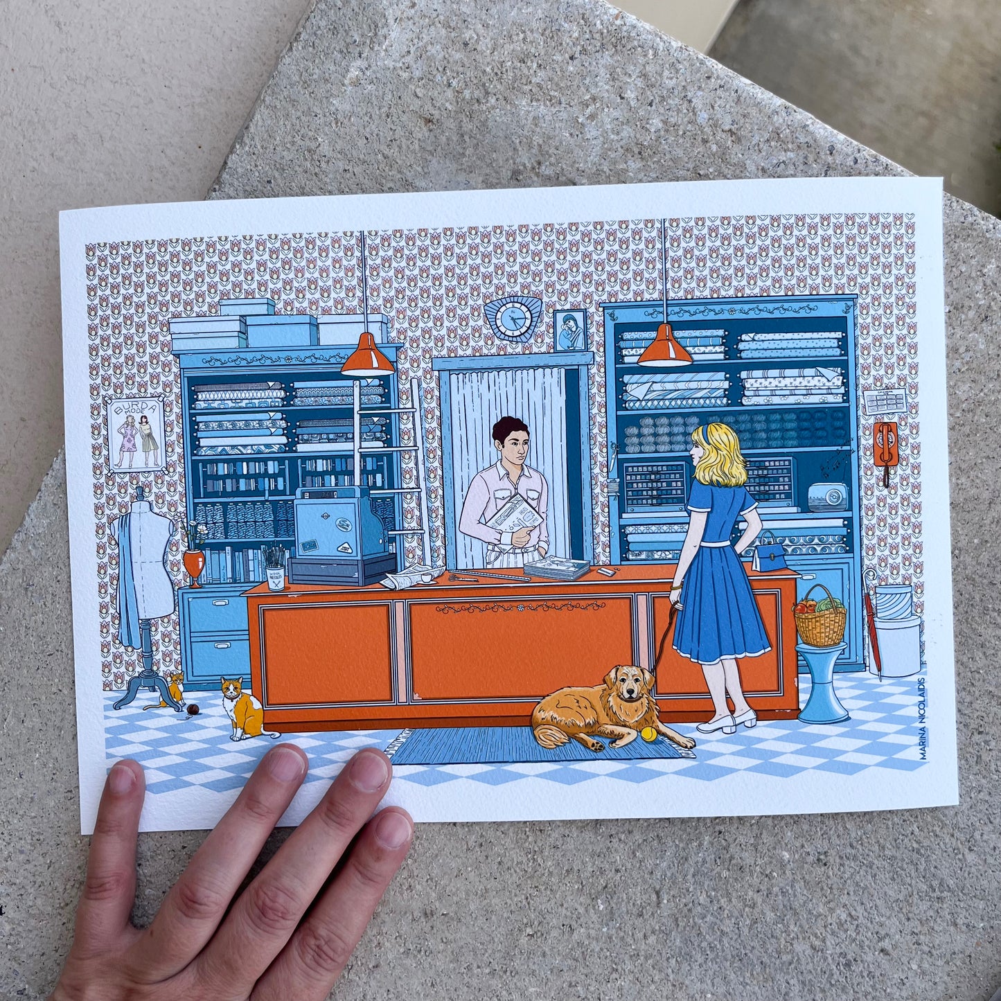 At the haberdashery shop art print