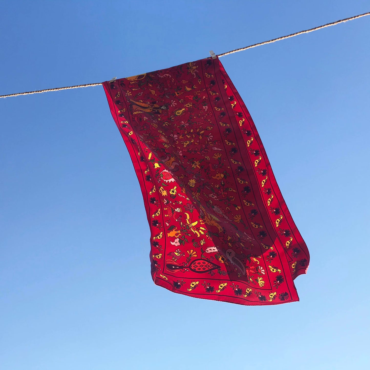 Long silk scarf with traditional folk greek pattern