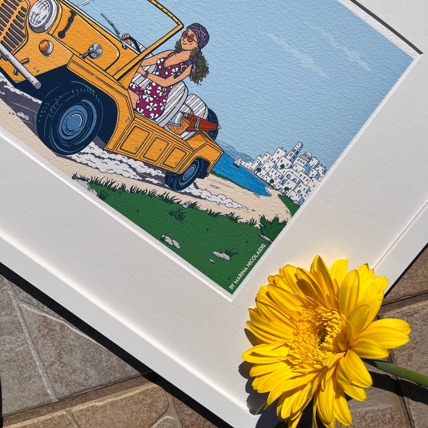 The girl in the mini Moke art print