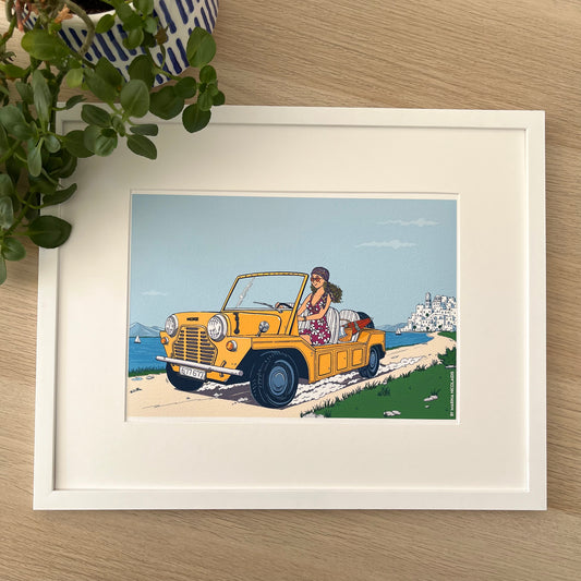 The girl in the mini Moke art print