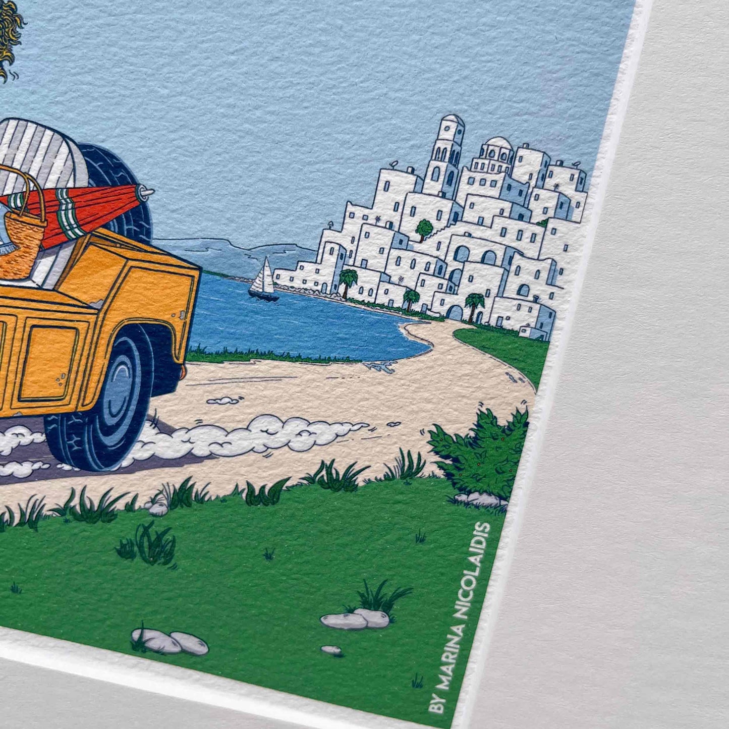 The girl in the mini Moke art print