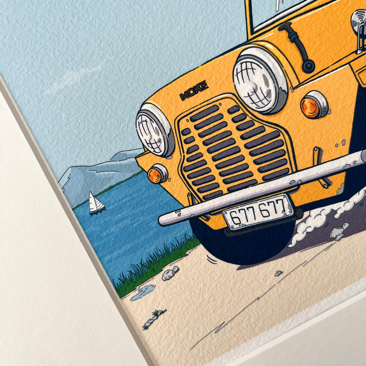 The girl in the mini Moke art print