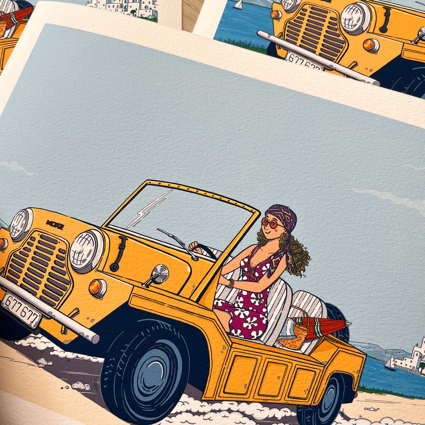 The girl in the mini Moke art print