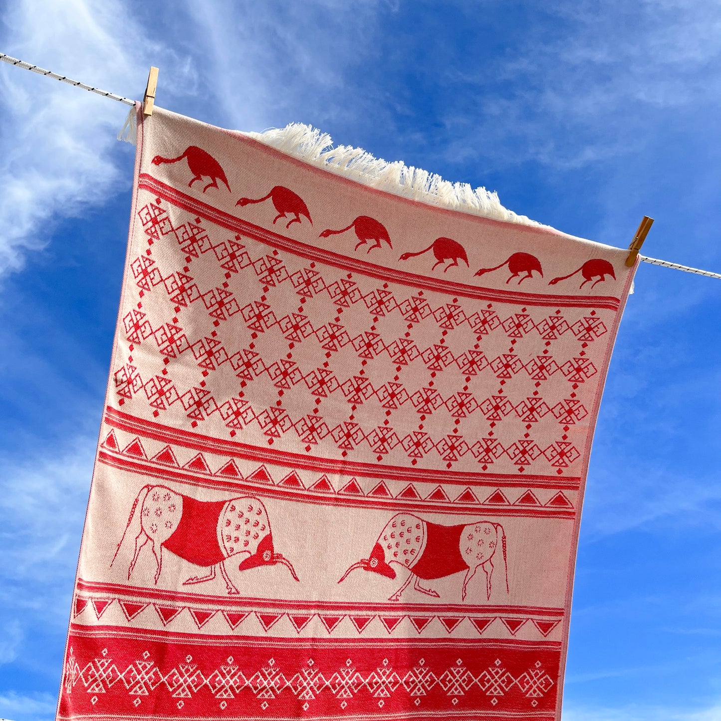 Minoan bulls woven beach towel