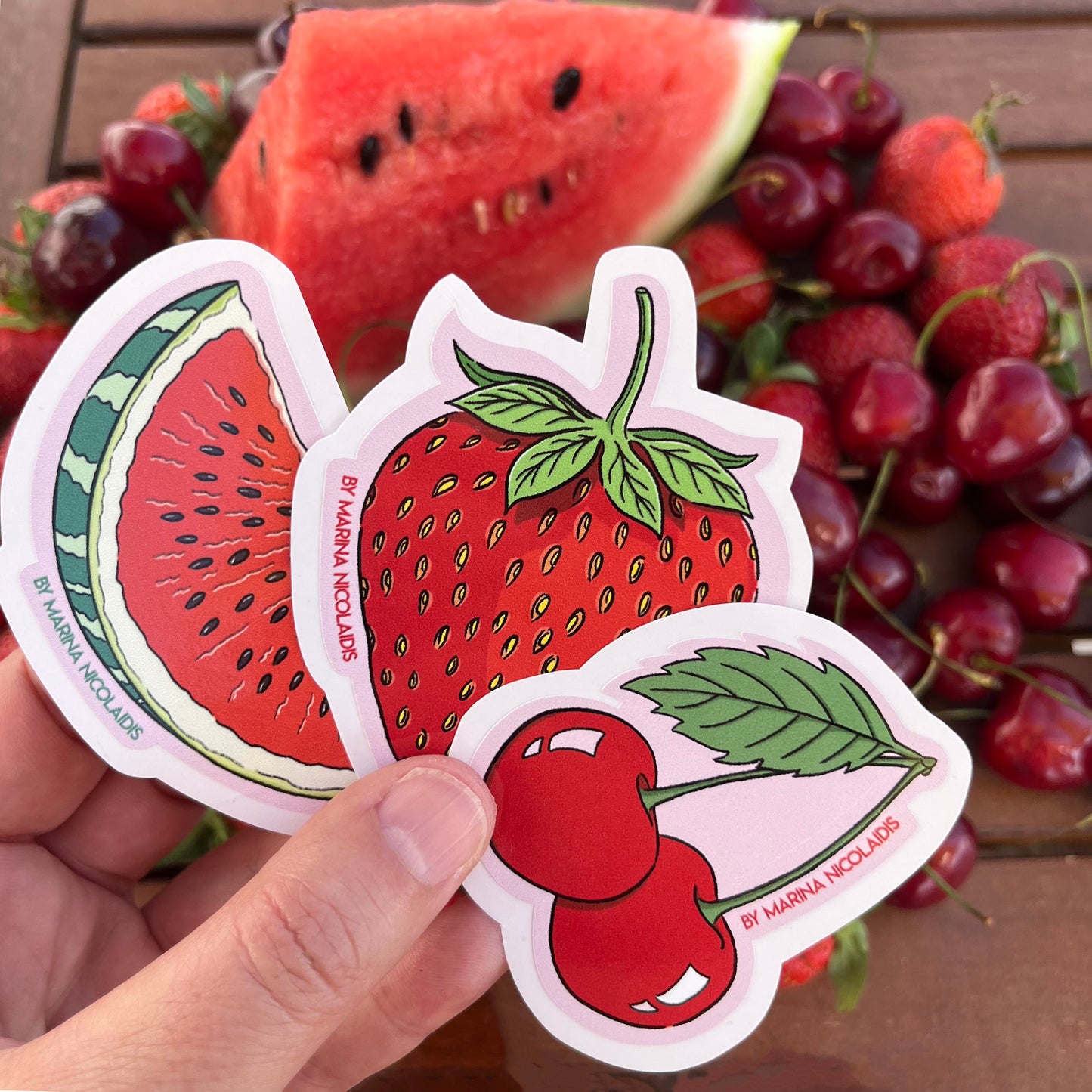 Strawberry, watermelon or cherry sticker