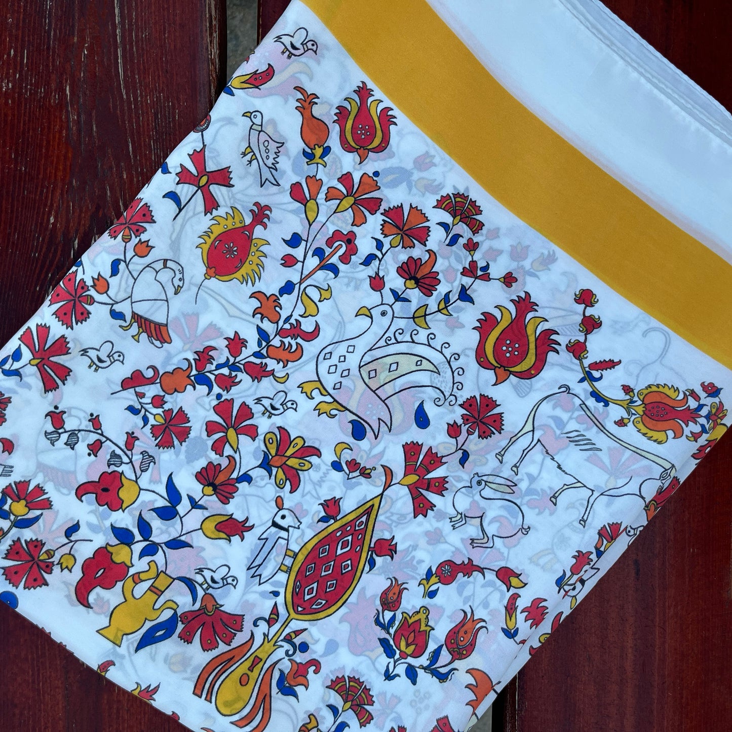 Long scarf shawl with traditional Greek animals and flowers