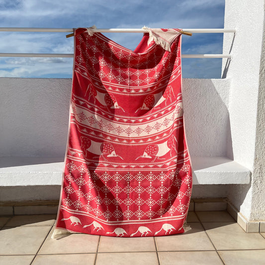 Minoan bulls woven beach towel