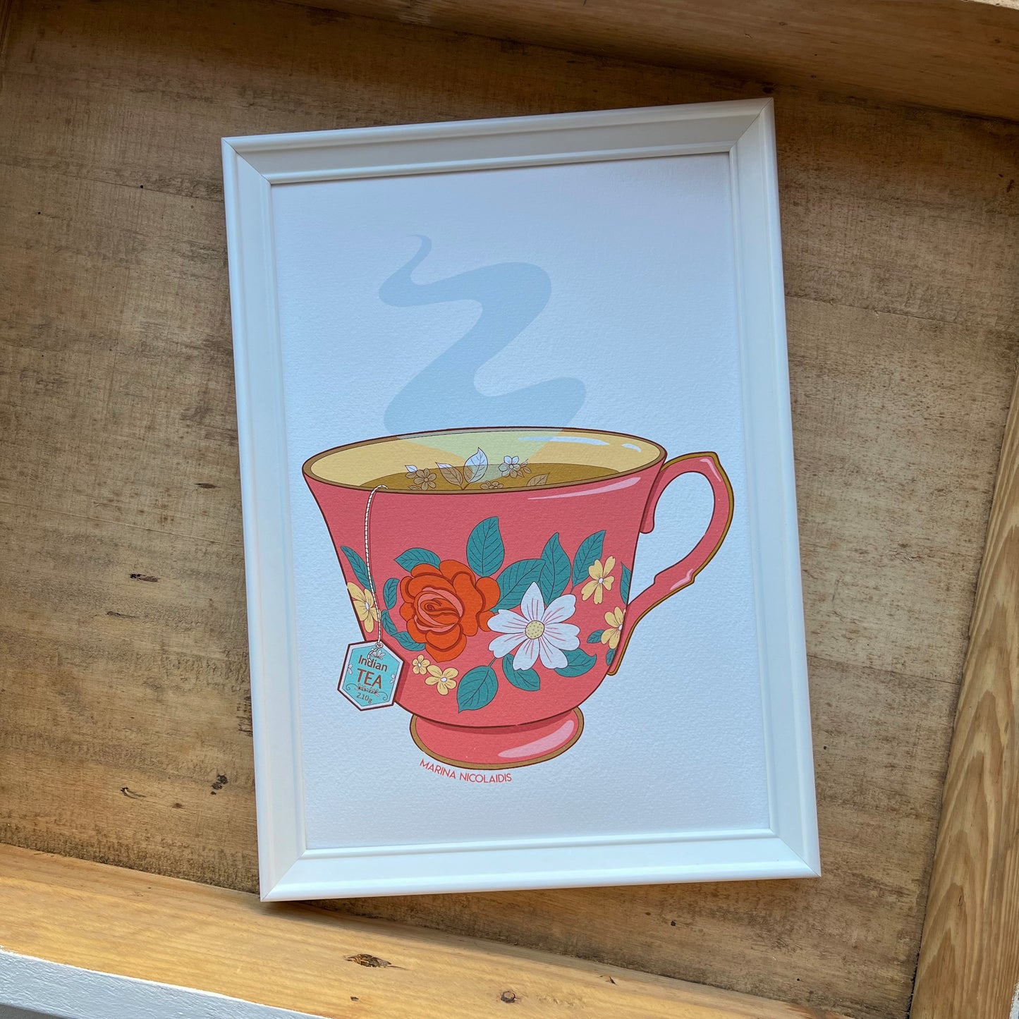 A floral cup of tea art print