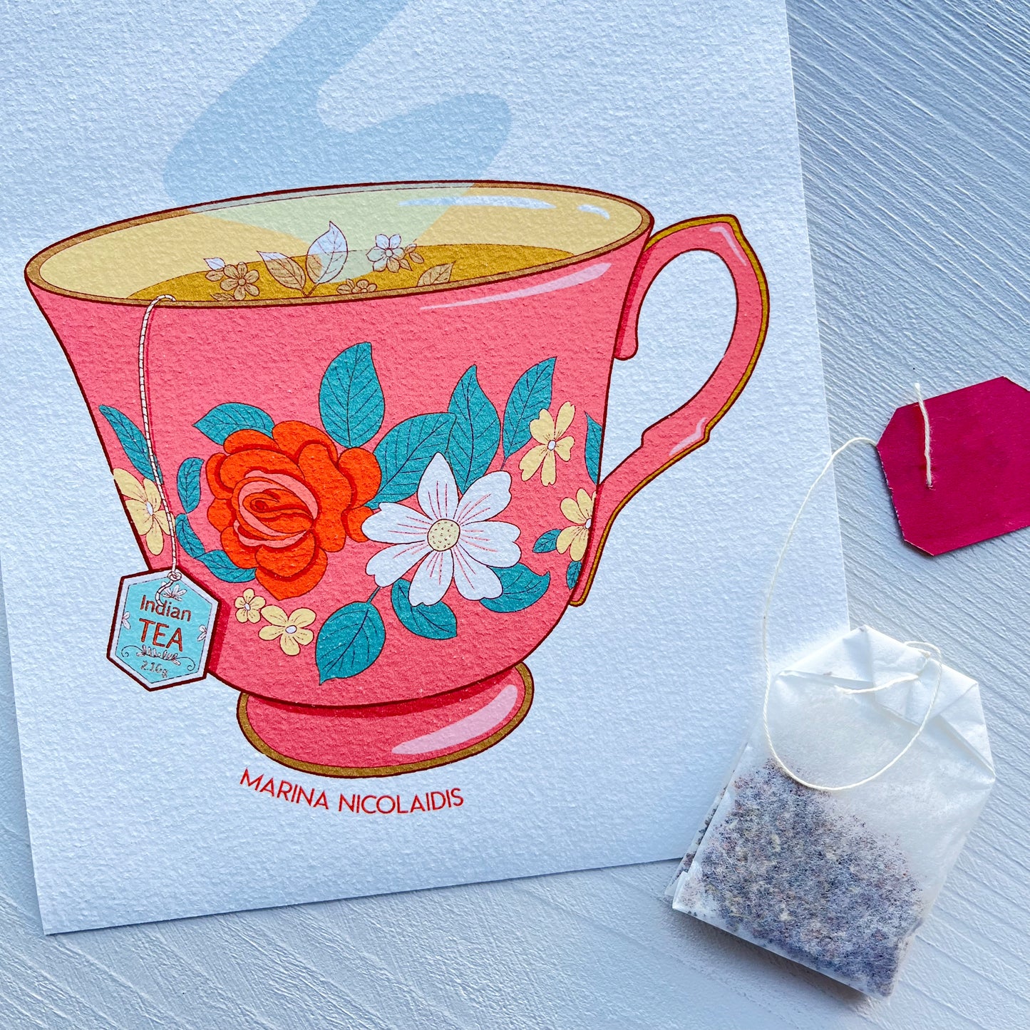 A floral cup of tea art print