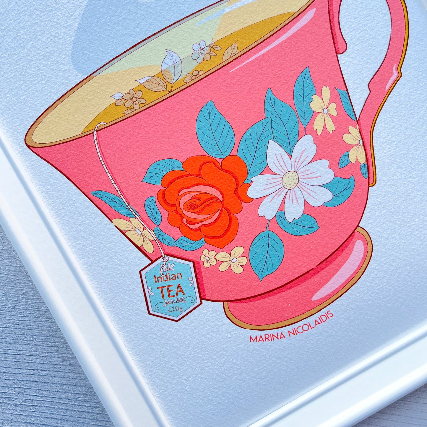 A floral cup of tea art print