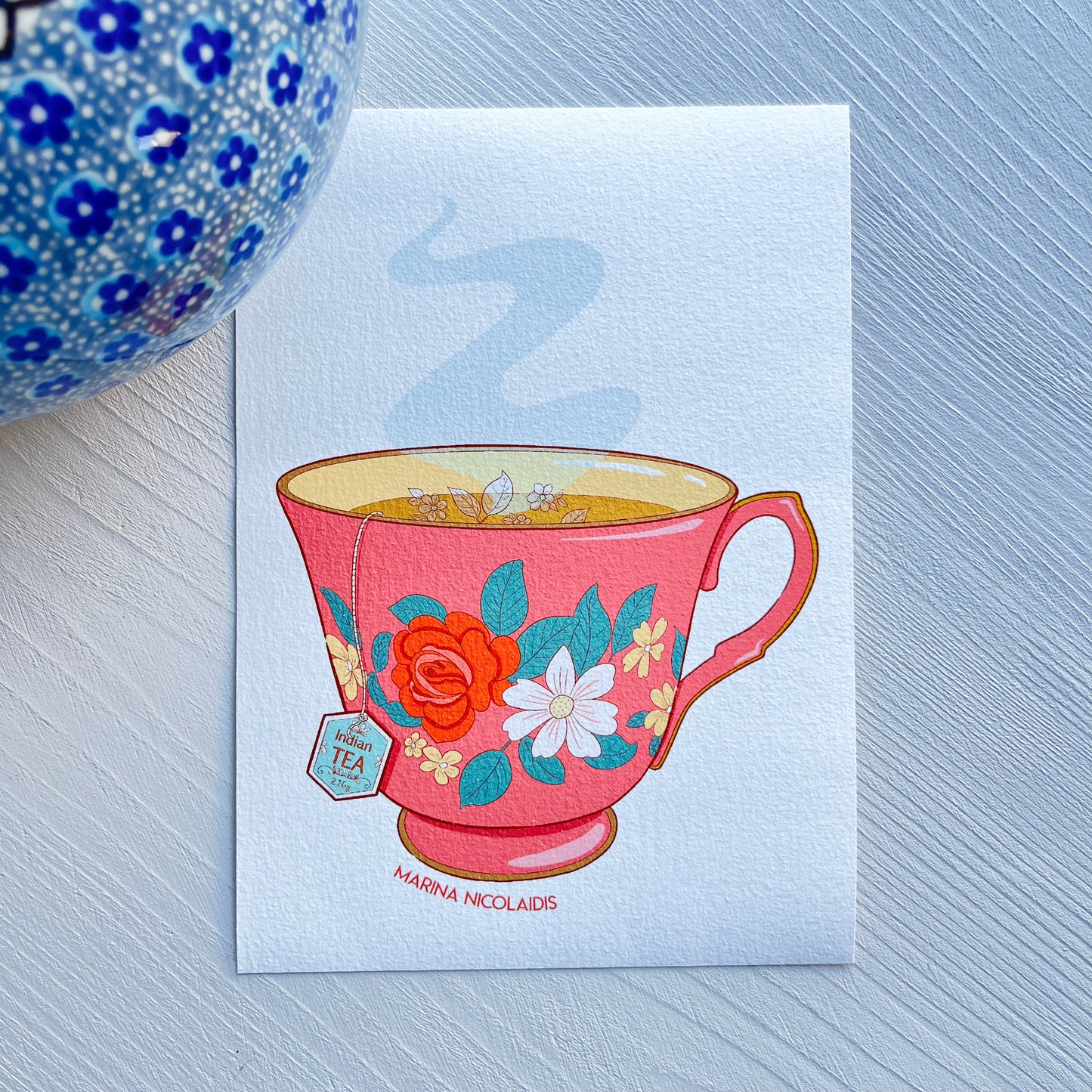 A floral cup of tea art print