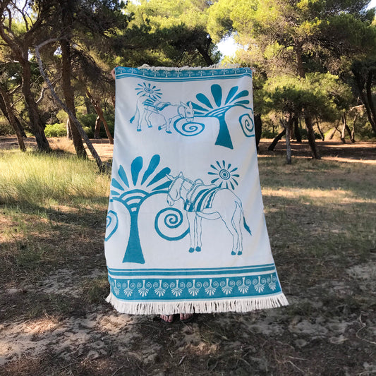 Greek donkey woven beach towel