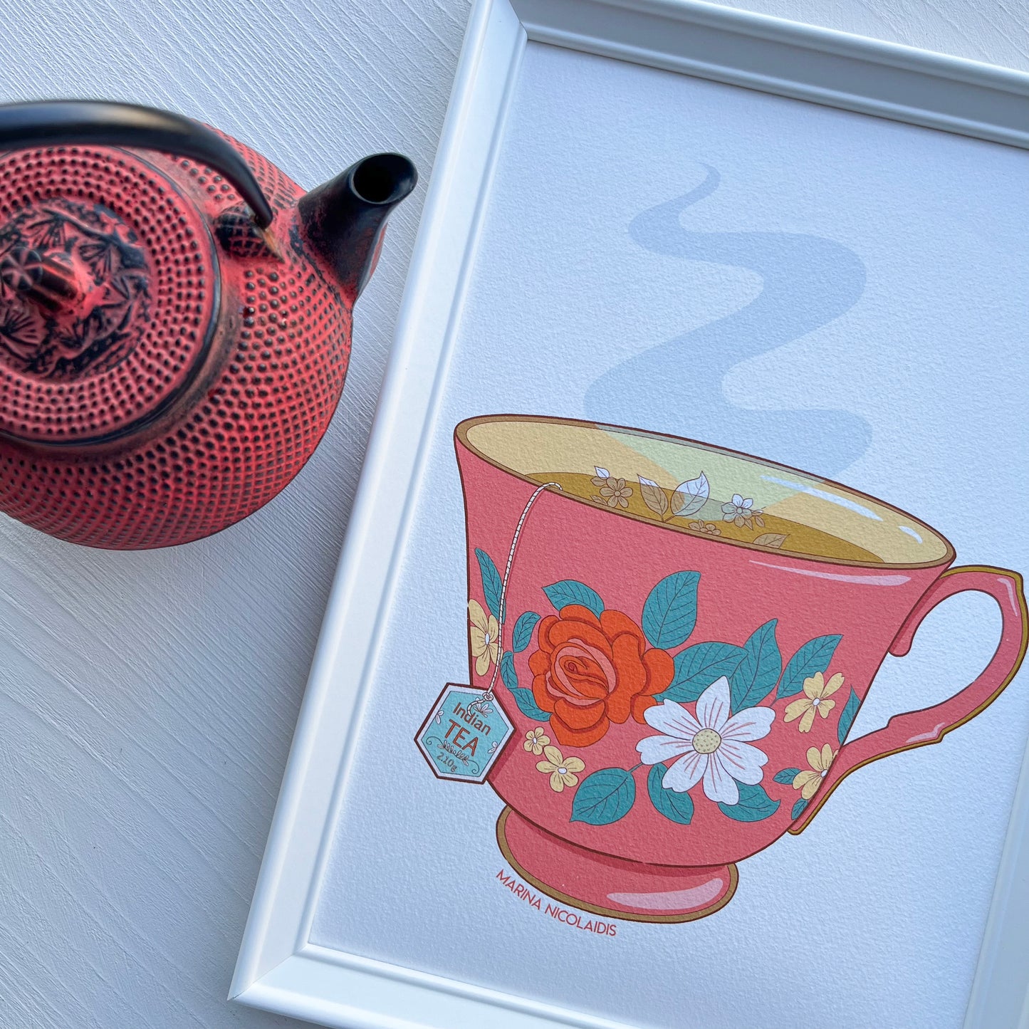 A floral cup of tea art print