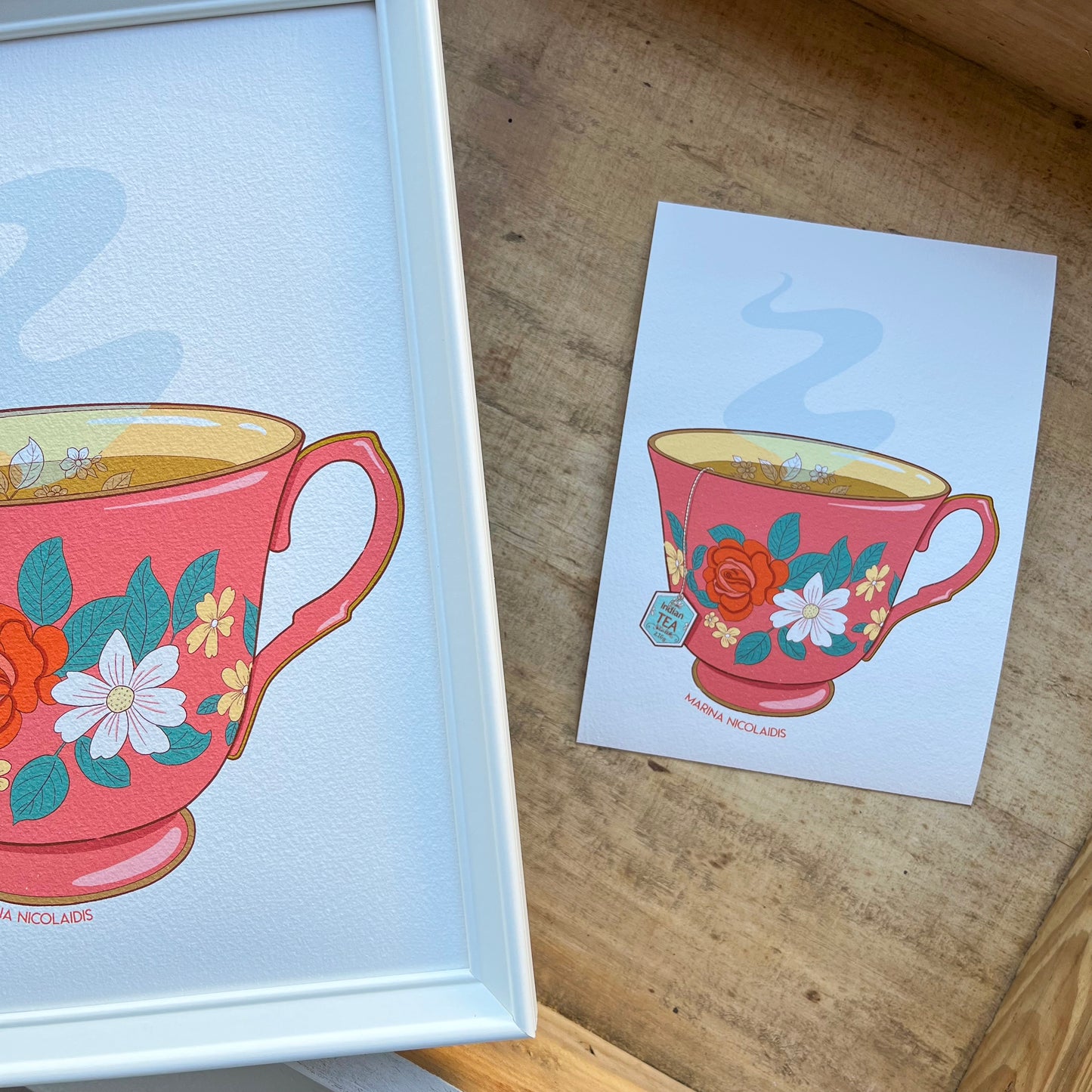A floral cup of tea art print