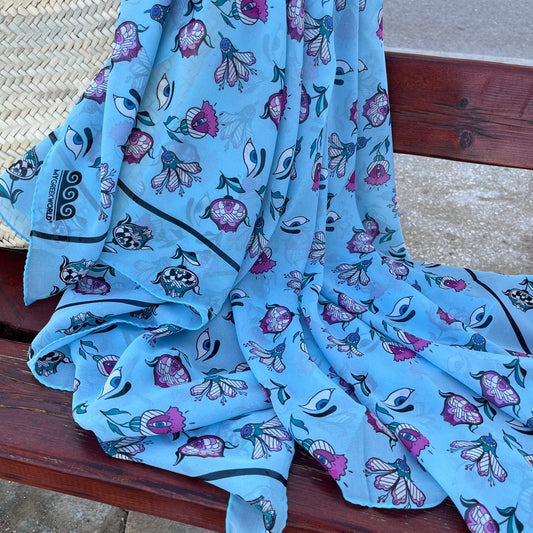 Greek silk pareo Eyes & Flowers