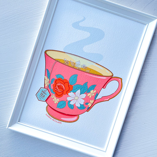 A floral cup of tea art print