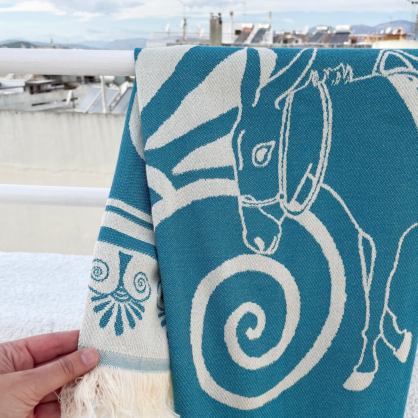 Greek donkey woven beach towel