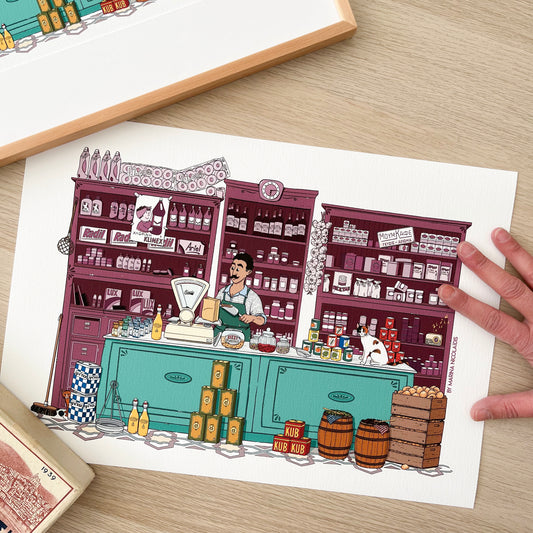 The grocery shop art print