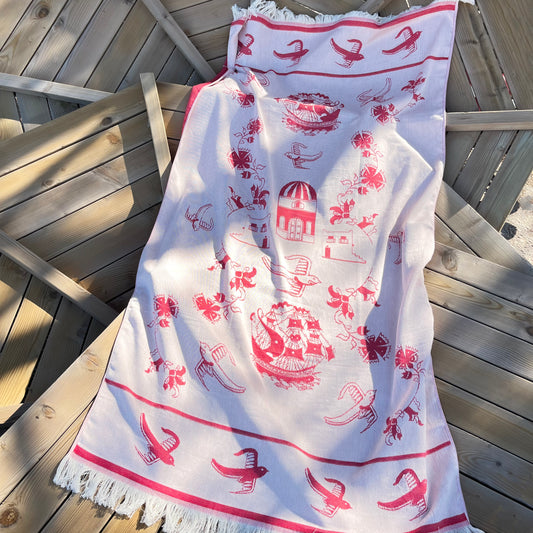 Greek village woven beach towel