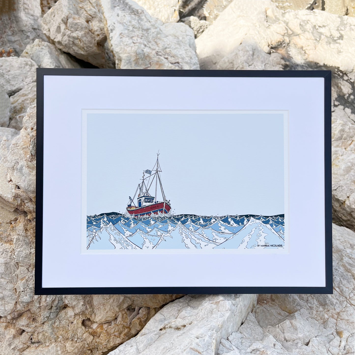 Fishing Boat in a Wild Sea art print