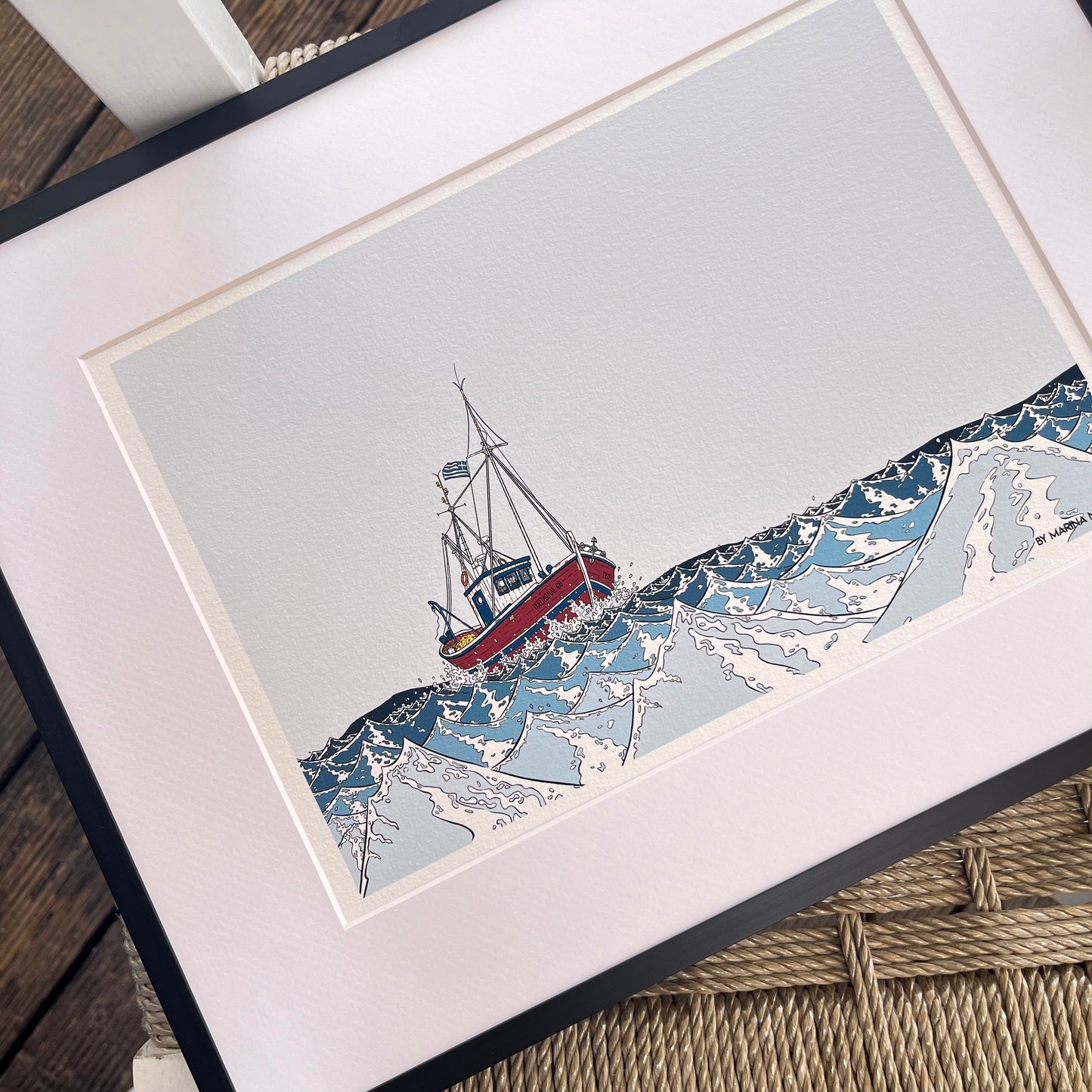 Fishing Boat in a Wild Sea art print