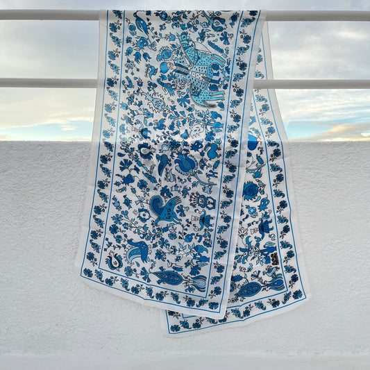Long silk scarf with traditional folk greek pattern