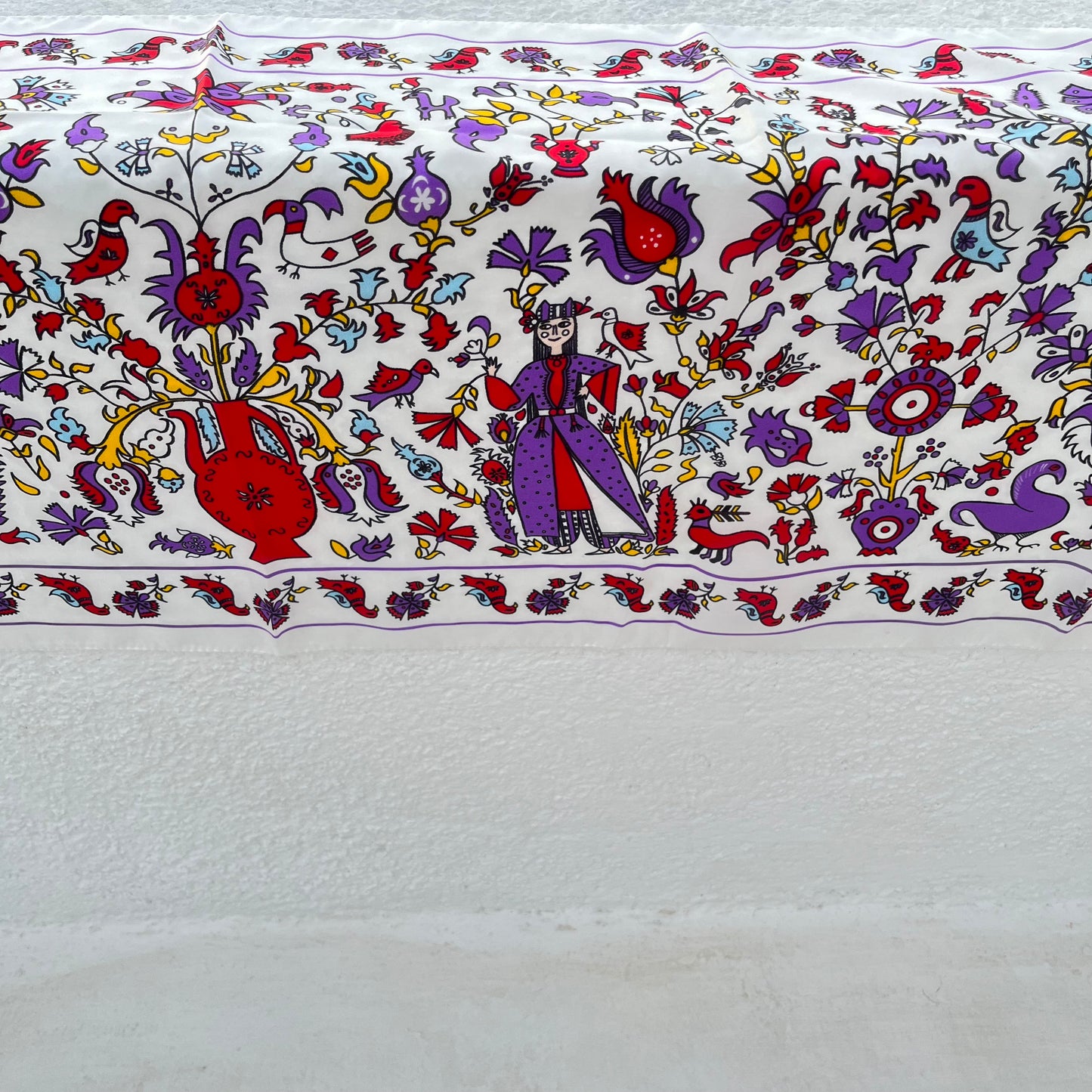 Long silk scarf with traditional folk greek pattern